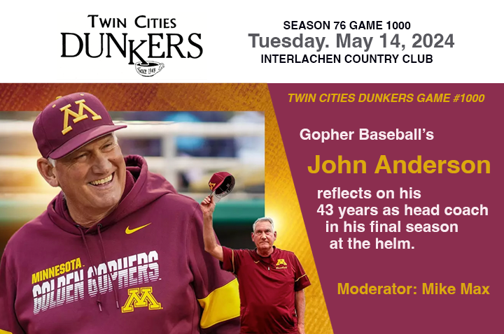 Dunkers 1,000th meeting with John Anderson, Gopher baseball coach, and Mike Max.